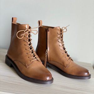 New Sam Edelman Nina Burnished-Leather Lace-up Combat Ankle Boots